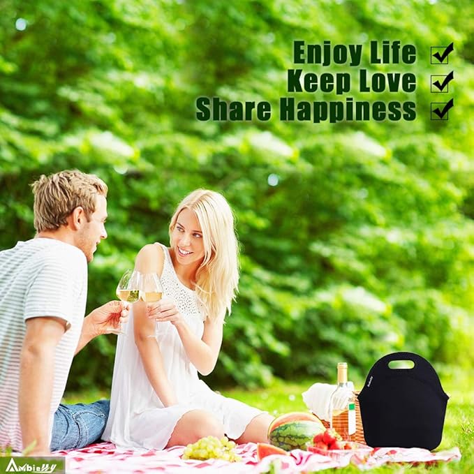 Neoprene Lunch Bag/Lunch Box/Lunch Tote/Picnic Bags Insulated Cooler Travel Organizer (Black)