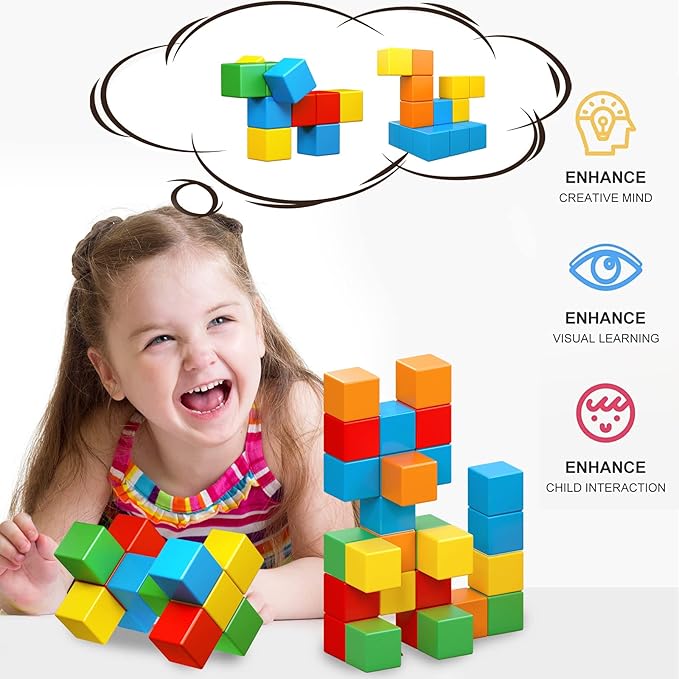 Magnetic Blocks, 1.41 inch Large Magnetic Building Blocks for Toddlers 3 4 5 6 7 8 Years Old Boys Girls Magnet Cubes for Kids 1-3 Montessori Toys STEM Preschool Educational Building Cube 30 Pcs