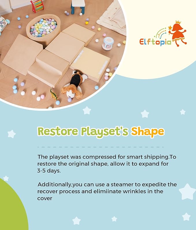 Foam Climbing Blocks with Ball Pit & Stairs for Toddlers Aged 1-3 -Soft Playset for Indoor Crawling, Foam Playground Set for Baby to Active Playing Inside -(Balls NOT Included),Beige