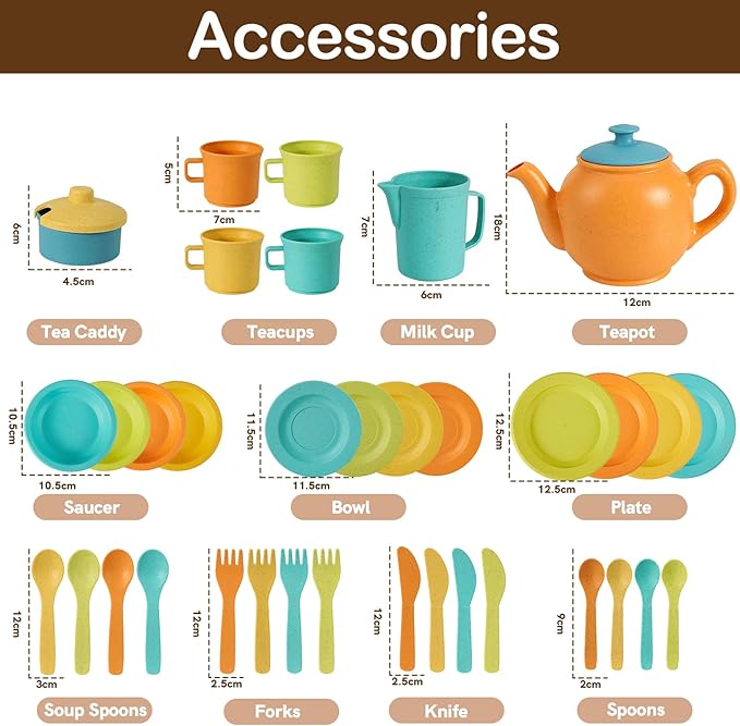 Buyger Kids Kitchen Accessories and Tea Set for Kids, Toddler Play Kitchen Toy Dish Plates Utensils Dinnerware Set Pretend Role Play Gifts for Ages 3-5 3 4 5 Years Olds Kids Children Boys Girls