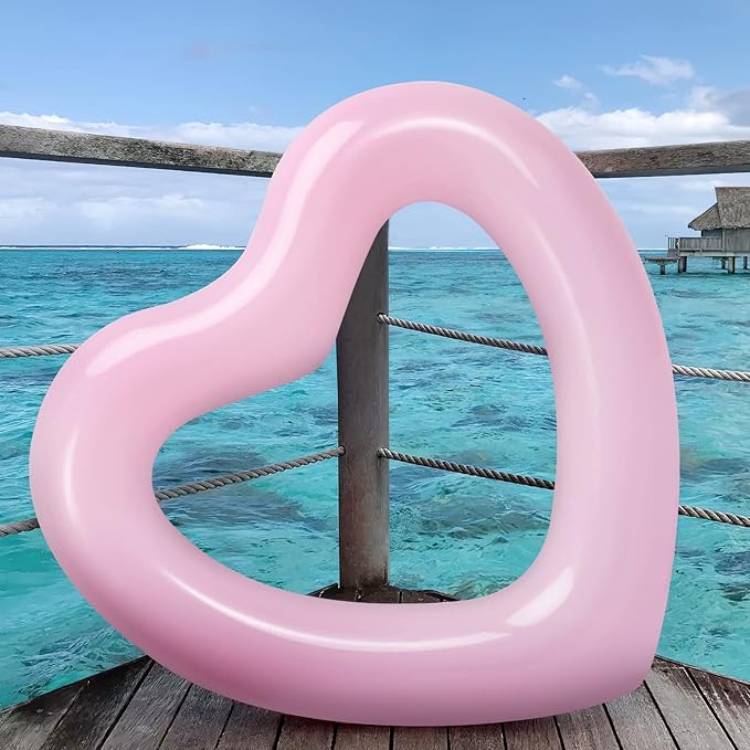 HeySplash Pool Floats, Adult Size Heart Inflatable Pool Floatie for Bachelorette Party, Swim Tube Rings, River Lake Beach Floaty, Wedding Bride Valentine Decor, Fun Toy Raft Lounge, Pink