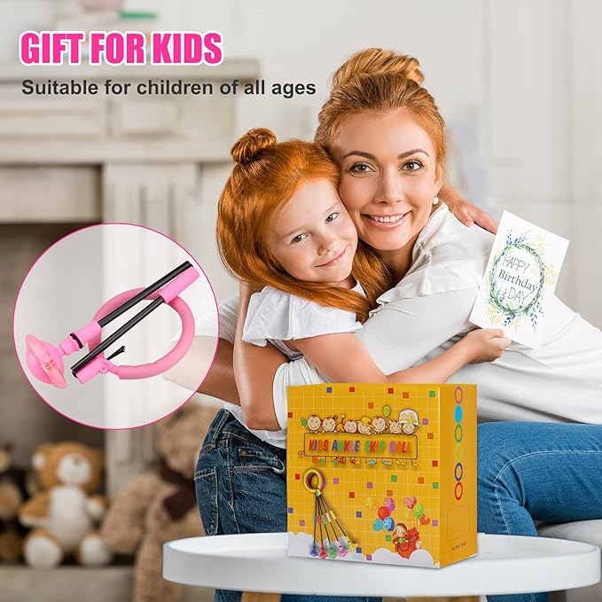 Ankle Skip Ball for Kids - Foldable Flash Wheel Skip Ball, Outside Game Toys for Kids & Adults, Gift for Boys & Girls Age 5 6 7 8 9 10 Years Old, Pink