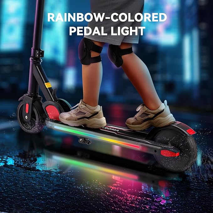 Caroma Electric Scooter for Kids Ages 6-14, 150W/180W Motor,10 MPH Max Speed & 7 Miles,Adjustable Height & Speed,Colorful Lights,LED Display,Foldable Kids Electric Scooter 132 Lbs Max Load