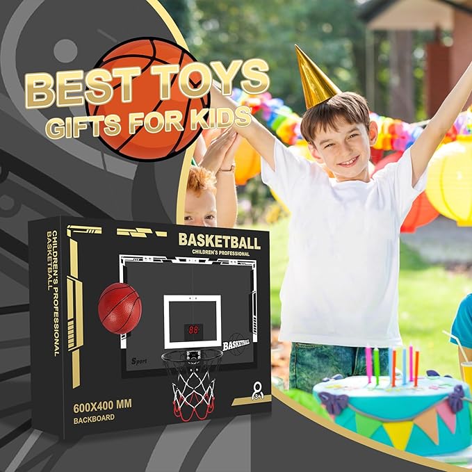 Large Basketball Hoop Indoor, 24" x 16" Mini Basketball Hoop for Kids, Over The Door Basketball Hoop with Scoreboard, Balls & Pump, Sport Toys for Teens Adults Boys Girls Office Bedroom