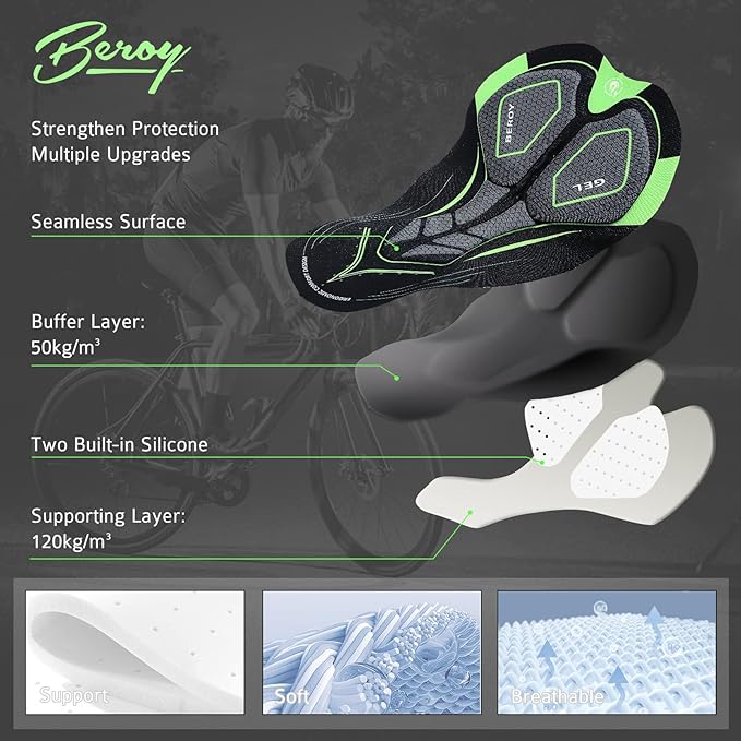 beroy Men's Comfortable Bicycle Cycling Pants, 3D Padded Bike Shorts
