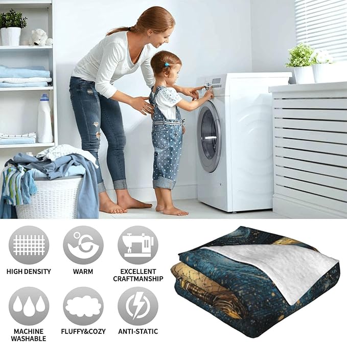 Owl Throw Blanket Ultra Soft Owl Starry Sky Flannel Blanket Lightweight Cozy Print Blankets Gift for Women and Men Couch Sofa Bed 60" x 50"