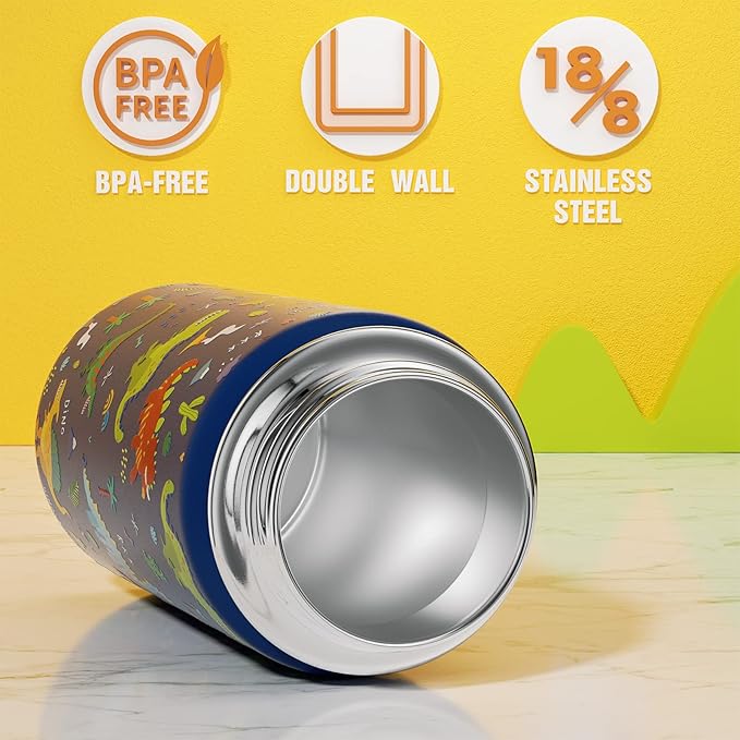 Fimibuke Kids Insulated Water Bottle, 14oz BPA FREE 18/8 Stainless Steel Travel Tumbler Double Wall Vacuum Leak Proof Kids Cup with Straw Metal Bottle for School Boys Girls(1 Pack, BLUE DINOSAUR)