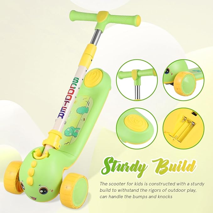 PRETYZOOM Adjustable Handlebar Scooter with Light-up Wheels and Sound Easy Foldable Outdoor Kick Scooter for Ages Portable Active Play and Convenient Storage