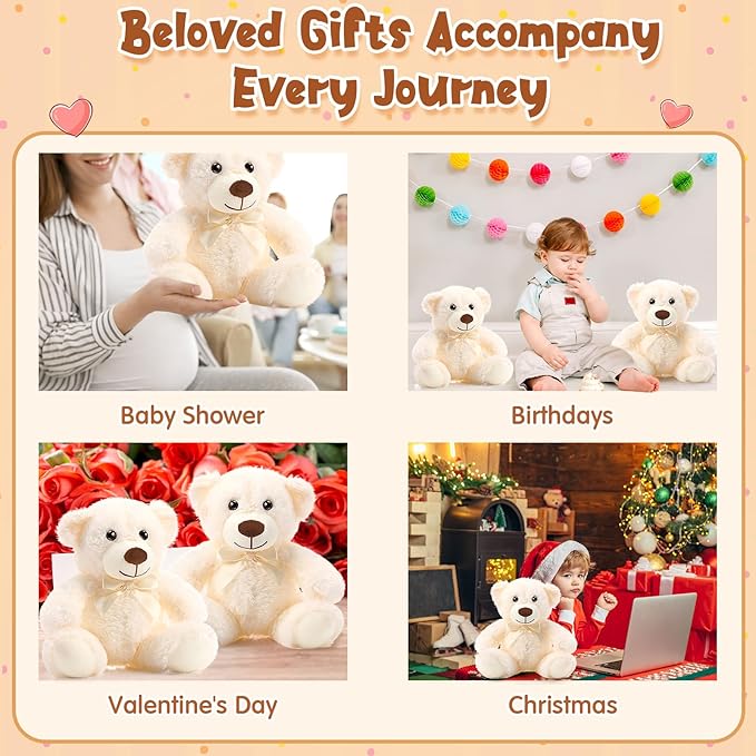 Skylety 10 Pcs Bears Bulk Stuffed Animal Plush Toys 10-14 Inches Birthday Party Favors(Beige)