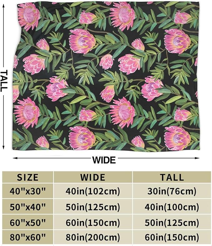 Protea Flower Blanket Ultra Soft Cozy Plush Farmhouse Floral Throw Blanket Wildflower Lovers Gifts for Girls Women Kids Adults Lightweight Flannel Comfy Blankets for Couch Sofa Bed 60"x50"