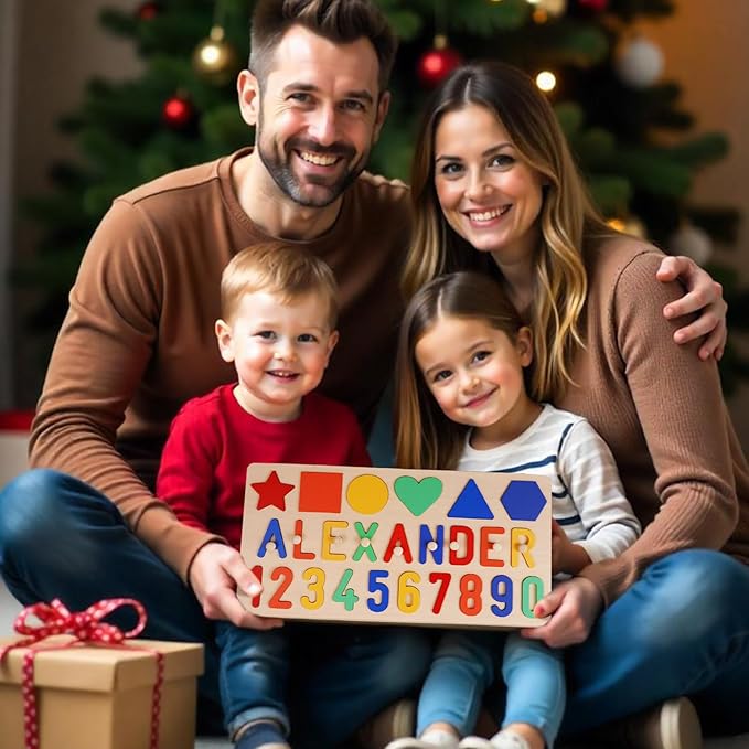 Baosity Personalized Name Puzzle for Kids, Custom Wooden Puzzles for Toddlers 1-3, Shape & Number Puzzle, Early Baby Toys, 1st Birthday Gifts Boy Girl, Gifts for Birthday Christmas Baby Shower