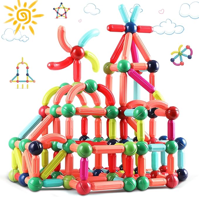 BAKAM Magnetic Building Blocks for Kids Ages 4-8, STEM Construction Toys for Boys and Girls, Large Size Magnetic Sticks and Balls Game Set for Kid’s Early Educational Learning (42PCS)