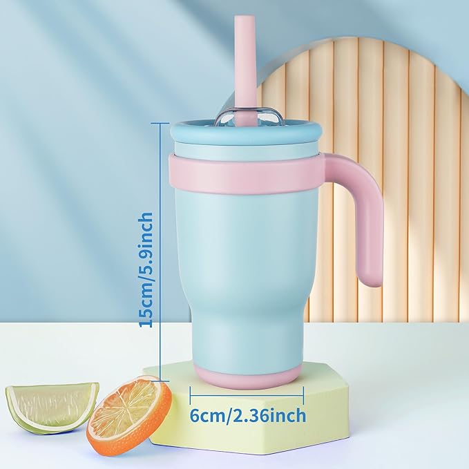 14oz Toddler Sippy Cup Vacuum Insulated Stainless Steel Kids Cup with Handle, Spill-Proof Straw, Leak-Proof Travel Cup for Home or On-the-Go