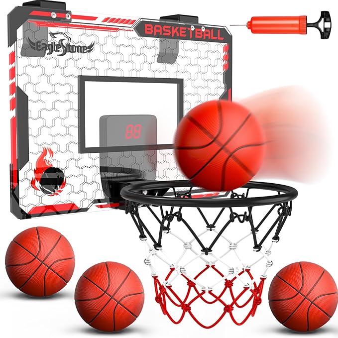EagleStone Kids Indoor Basketball Hoop, 4 Balls Mini Basketball Toy for Toddlers