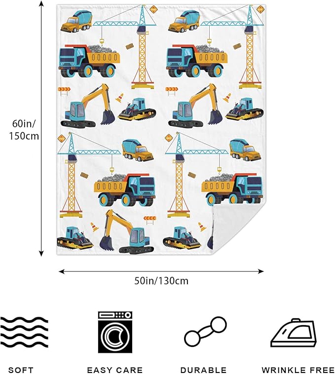 Construction Truck Blanket Boys Excavator Plush Throw Blanket Soft Fuzzy Flannel Tractor Blanket for Bed Couch Sofa Decor Blankets Trucks Car Lover Toddler Kids Blankets Gifts 60"x50"