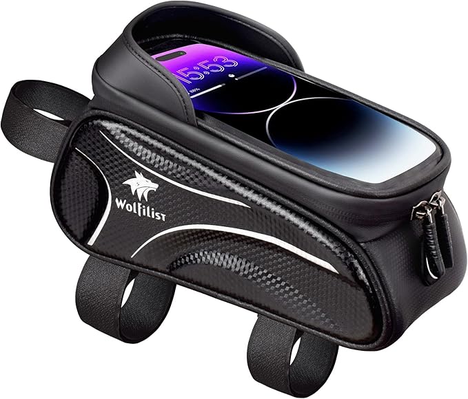 Bike Bag - Waterproof Bike Frame Bag with Sun-Visor Rain Cover, Bike Phone Holder with TPU Sensitive Touch Screen, Handlebar Bag Bicycle Accessories, Large Capacity Suitable Phone Under 7"