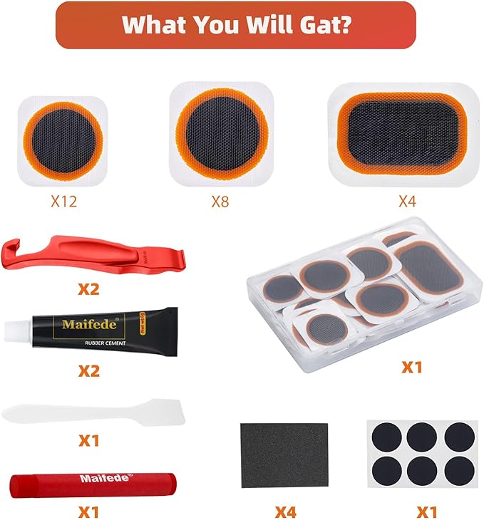 30PCS Bike Inner Tire Patch Repair Kit - with 24 Vulcanizing Patches, 2 Super Bike Tire Levers, 6 Glueless Patches and Portable Storage Box - for Bicycle, BMX, Motorcycle, and Inflatable Rubber.