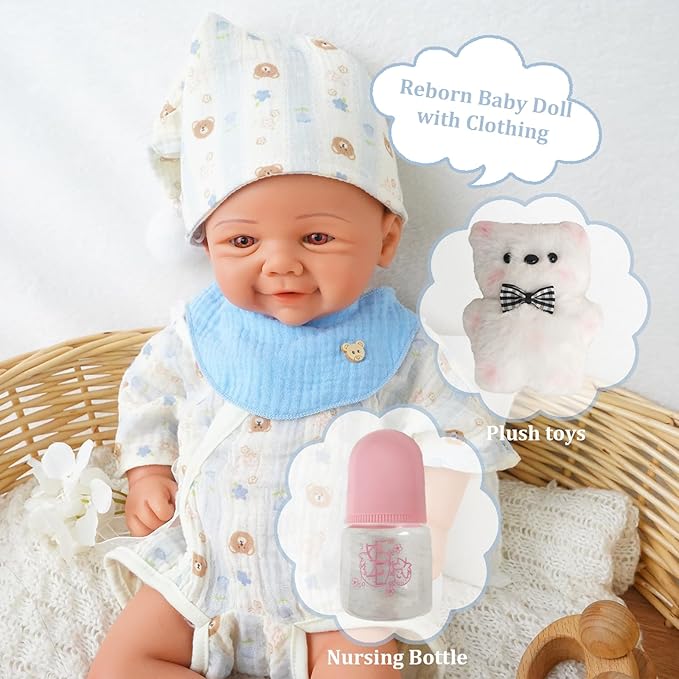 16.93 in Full Silicone Reborn Baby Dolls, 1:1 Lifelike Newborn Dolls Non Vinyl Realistic Reborn Toddler Dolls Boy Washable Sleeping Doll