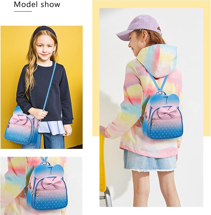 KL928 Girls Mini Backpack Bowknot Polka Dot Cute Small Daypacks Convertible Shoulder Bag Purse for Women