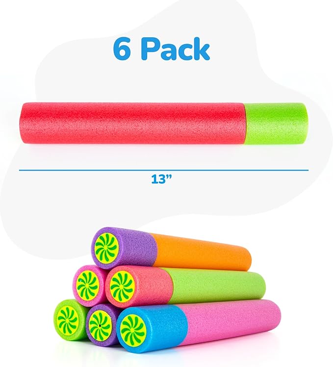 ArtCreativity Foam Water Guns for Kids - 6 Pack - Long Range Swimming Pool Noodle Water Squirter - Fun Water Blaster Fighting Game Toys - Summer Beach Party Outdoor Supplies