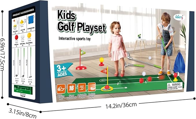 Liberry Kids Golf Clubs for 2 3 4 5 Years Old, Retractable Toddler Golf Set with Putting Mat & Storage Bag, Indoor and Outdoor Sports Golf Toys for Boys Girls