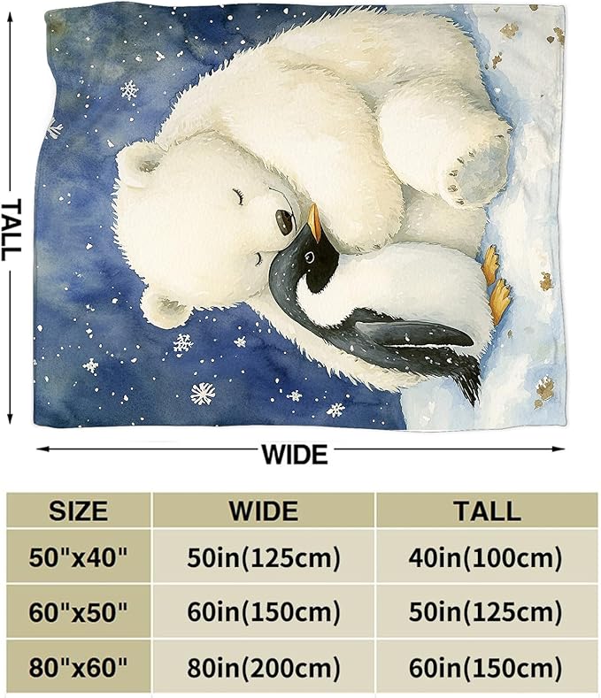 White Bear Blanket Ultra Soft Cozy Penguin Polar Bear Throw Blanket Fleece Fuzzy Plush Animal Blanket Decor Gifts for Women Girls Adults Couch Sofa 60"x50"