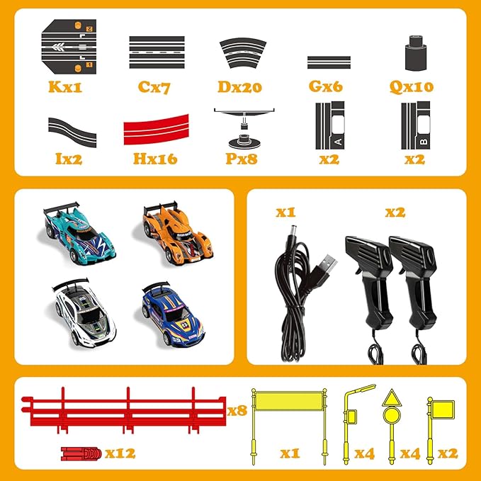 Slot Car Race Track Sets for Kids -30FT Electric Race Car Track with 4 Slot Cars(1:43), Lap Counter, Dual Racing Game &Multiple Types of Tracks - Christmas, Birthday Gift Toys for Ages 8-13