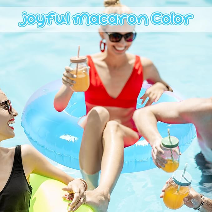 ShinyRelief 6 Pack 33'' Inflatable Pool Floats with Handle for Kids Adults Macaron Tube Rings Handle Tubes Bulk, Pool Floaties Toys Beach Summer Swimming Party Toys