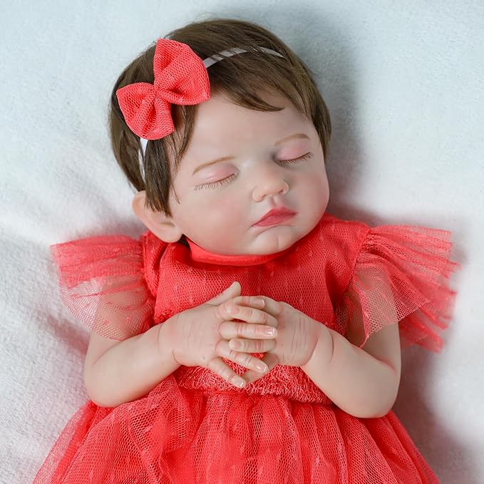 SCOM Reborn Baby Dolls Girl 20 Inch, Realistic Newborn, Sleeping Baby Dolls Girl, with Weighted Soft Cloth Body, Poseable Vinyl Limbs, with Feeding Toy Accessories, Dolls Gift for Kids 3+