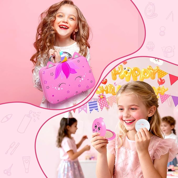 2 In 1 Kids Makeup Sets for Girls 3-5 5-8 8-12 Nail Art Machine Kits for Girl Toys Real Makeup Kit Pretend Makeup Set Princess Dress Up Christmas Birthday Gifts For 3 4 5 6 7 8 9 10 11 12 Girl Boy