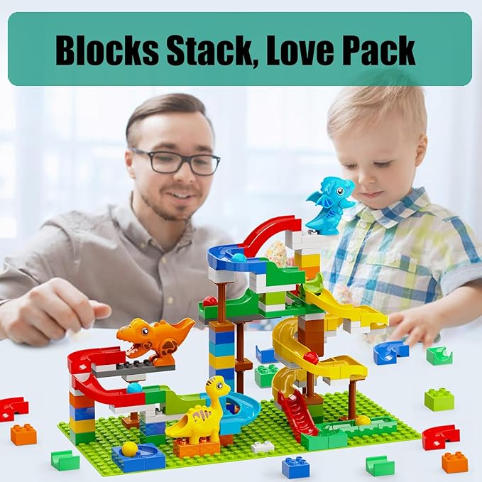 Building Blocks for Kids Toddlers 3 4 5 6 7 8+ Year Old, 127-piece Large Classic Building Bricks, Dinosaur Marble Run with 2 Baseplate for Boys Girls All Ages, Compatible with All Major Brands