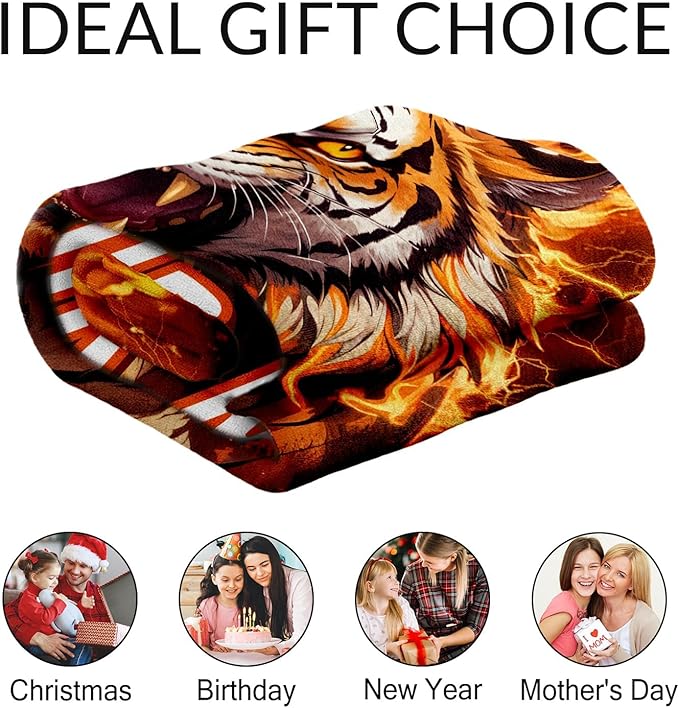 Personalized Teens Blankets Gift, Blanket for Tiger Lovers - Boys Cozy Warm Custom Throws Room Decor for Sofa, Office