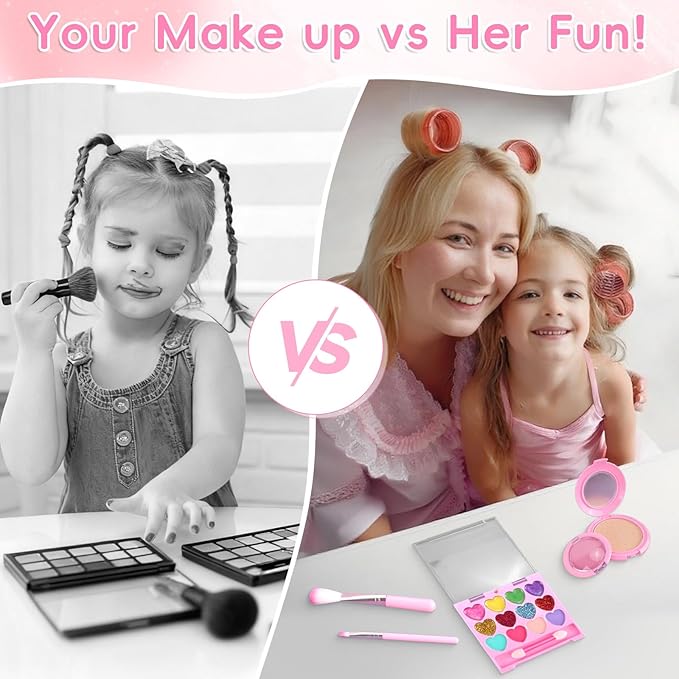 Gifts for 3 4 5 6 7 8 9 10 Year Old Girls Birthday Christmas Valentines, Princess Non Toxic Makeup Kit Toys for Little Girls Presents, Maquillaje para Niñas Kids Makeup - K
