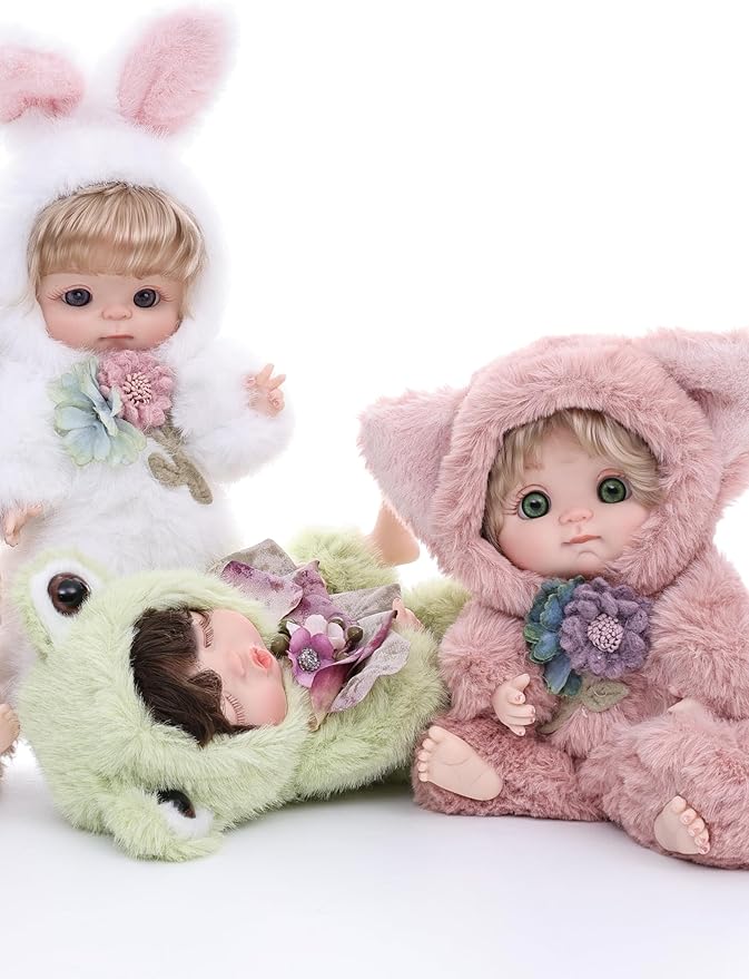 Reborn Baby Doll 10 Inch – Realistic Vinyl Girl with Green Eyes in Pink Fox Outfit – Collectible Comfort Gift for Girls