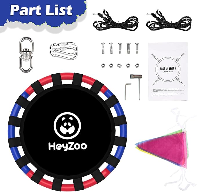 Saucer Swing, 48 Inch Larger Swing Sets for Backyard and Outdoor Playground, 900lbs Weight Capacity, with 360 Degree Swivel, Gifts for Kids and Family, Blue and Red