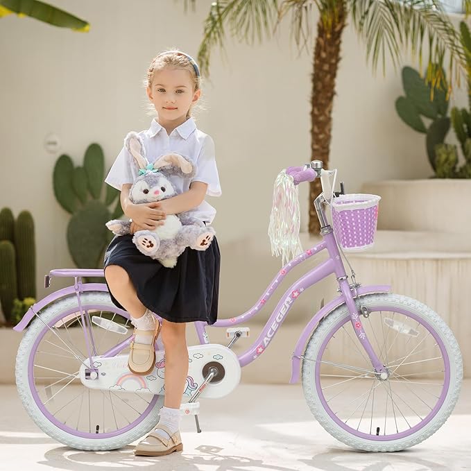 Princess Style Girls Bike with Basket for 2-13 Years Old Kids and Toddlers, 12 14 16 18 Inch Bicycle for Children with Training Wheels and Streamers, 20 Inch with Kickstand, Multiple Colors
