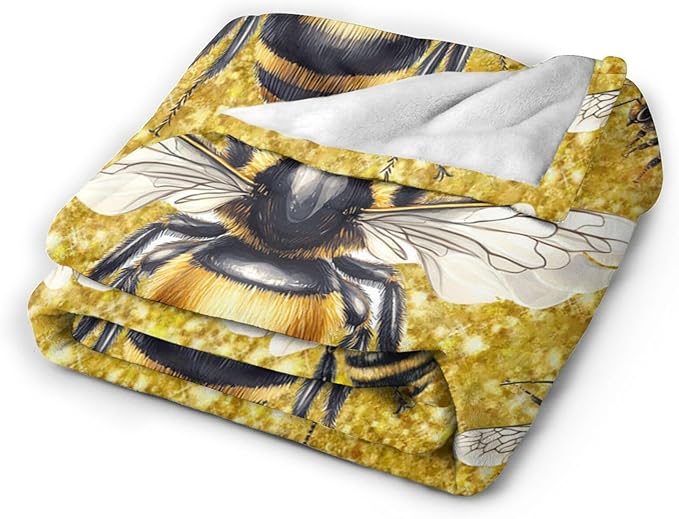Bee Blanket Fleece Soft Warm Plush Bee Queen Throw Blankets Lightweight Plush Fuzzy Cozy Golden Honeycomb Blanket Gifts for Kids Adults Suitable for Couch Sofa 50"X40"