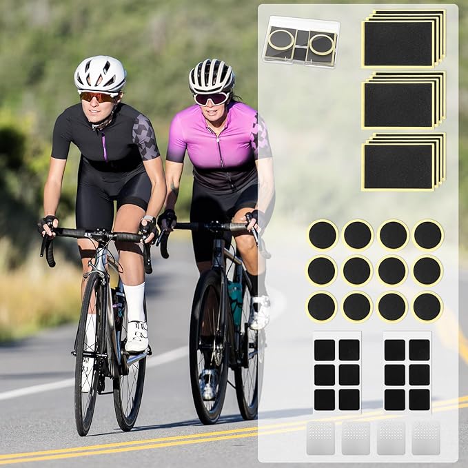 40 PCS Bike Tube Patch Kit, Bike Tire Repair Kit Includes 36 Pc Bicycle Inner Tube Puncture Patches and 4 Pc Metal Rasps Self Adhesive Bicycle Tire Patches for Road Mountain Bikes Cycling Bicycles