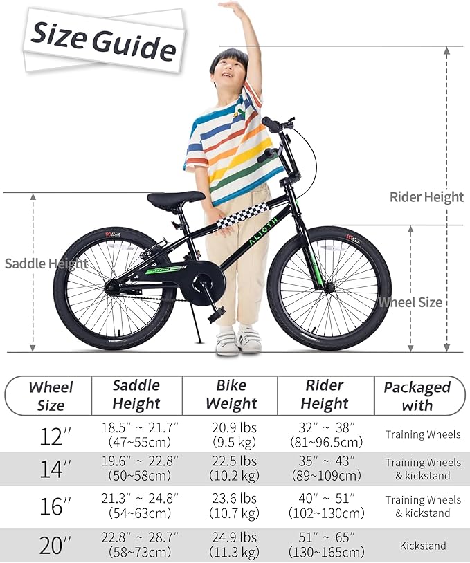 12 14 16 20 Inch Kids Bike BMX Style Bicycle with Training Wheels for 2-14 Years Old Toddlers Boys Girls Coaster Brake Multiple Colors