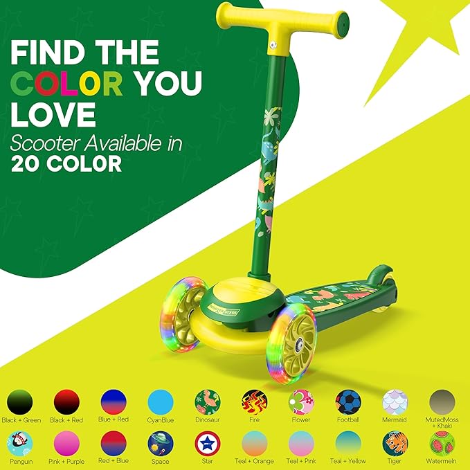 3 Wheel Scooter for Kids, Smooth Light Up LED Front Wheels, Wide Anti Slip Deck, Rear Foot Brake, Easy Lean to Steer Maneuvering, Indoor & Outdoor Ride On Toys for Ages 2 Up