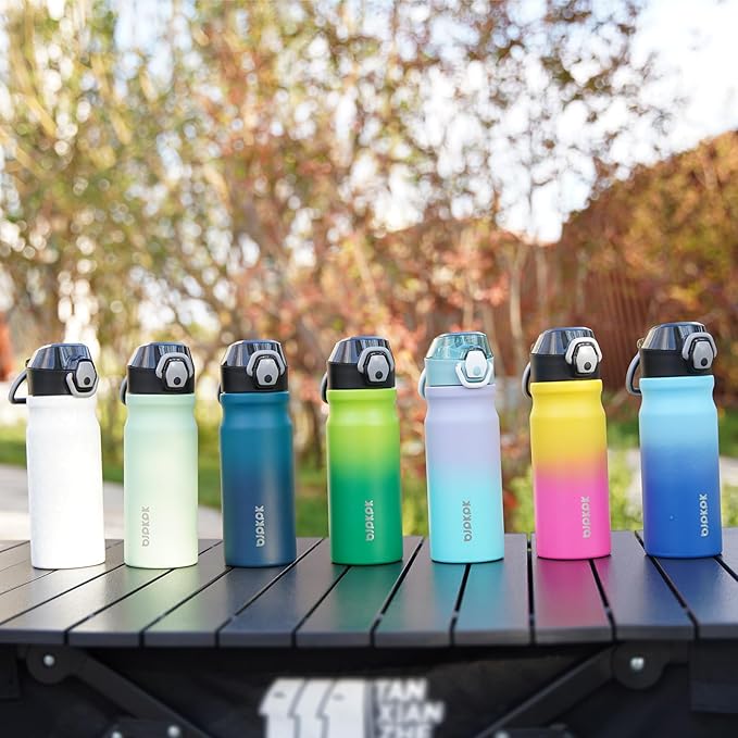 BJPKPK Water Bottle With Straw 18oz Insulated Water Bottles Reusable Stainless Steel Metal Thermo With Leak Proof Lockable Lid And Carry Handle,White