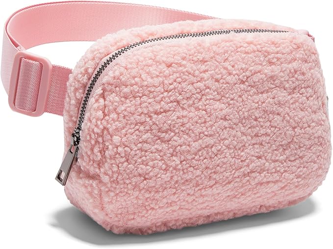 Gitus Fleece Belt Bag Sherpa Fanny Pack Crossbody Bags for Women Fashion Waist Packs with Adjustable Strap for Gym Travel Hiking Running Trending Gifts for Teen Girls Women Men (Light Pink)