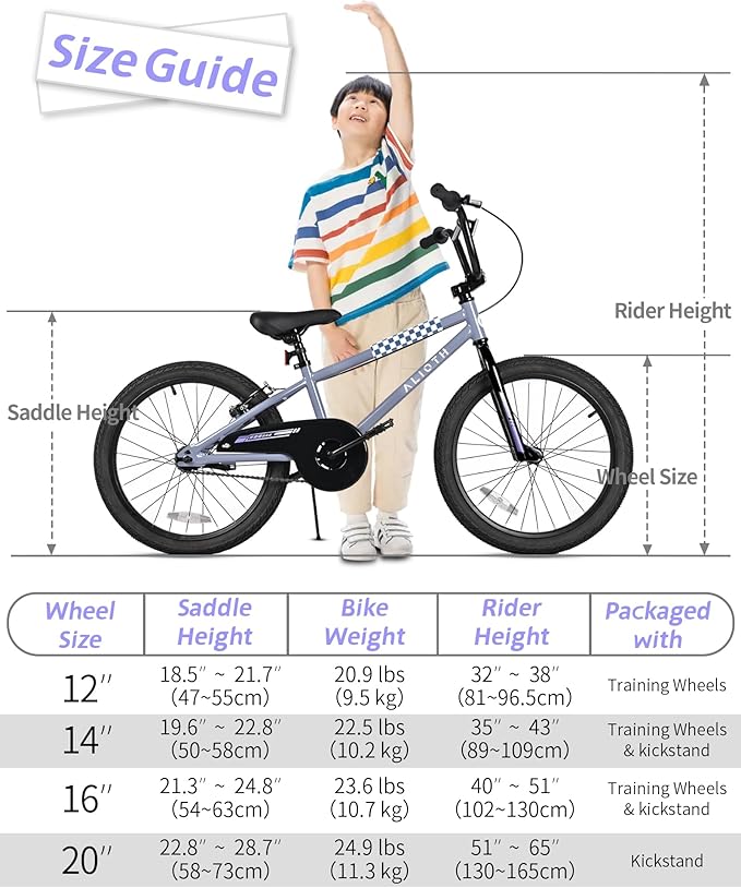 12 14 16 20 Inch Kids Bike BMX Style Bicycle with Training Wheels for 2-14 Years Old Toddlers Boys Girls Coaster Brake Multiple Colors