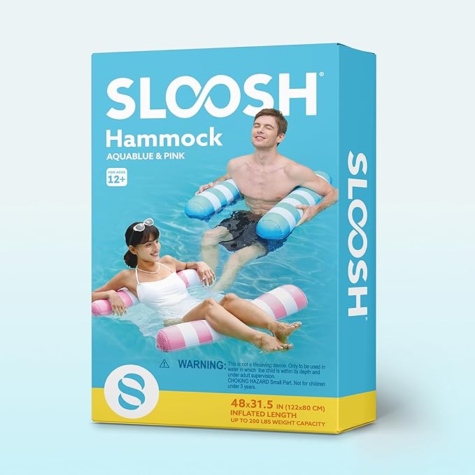 SLOOSH 2 Packs Hammock Pool Floats Adults, 4-in-1 Multi-Purpose Inflatable Pool Floats PVC Water Hammock Lounge Floaties