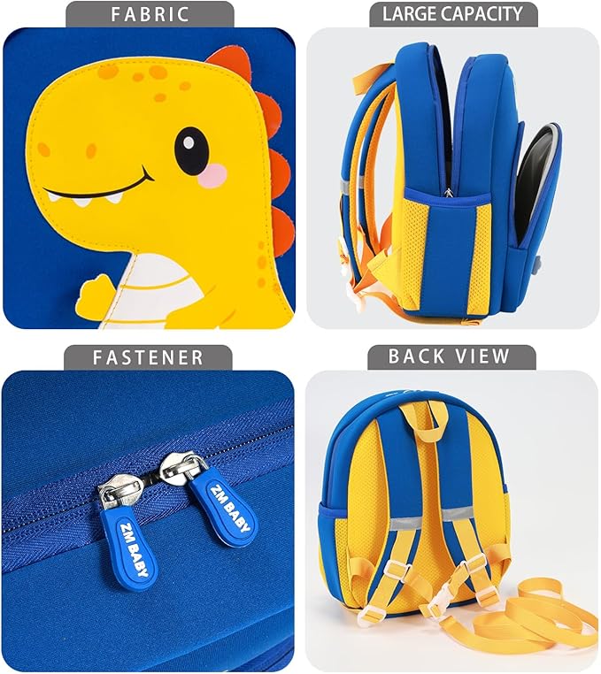 Lightweight and breathable children's dinosaur schoolbag, made of SBR diving fabric, suitable for kindergarten backpacks (blue, Large)