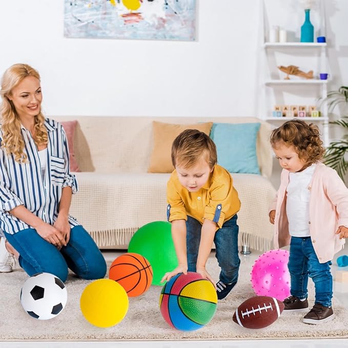 Balls for Toddlers 1-3,Toddler Sports Ball Outdoor Toys,Set of 7 Kids Foam Ball Baby Ball Indoor Outdoor Toys-Playground Ball Basketball Football Volleyball Rugby Bounce Ball with Bag