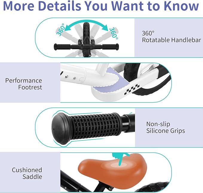 BELEEV C2 Toddler Balance Bike for 2-5 Year Olds with LED Light-Up Wheels, Adjustable Seat & Handlebar & Footrest, 12 inch No-Pedal Training Kids Push Bicycle - First Birthday Gift for Boys & Girls