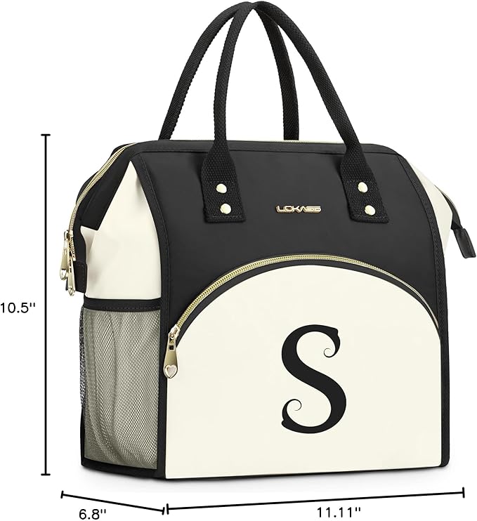 Personalized Lunch Box for Women, Initial Reusable Insulated Lunch Bag, Wide-Open Adult Lunchbox Cooler Lunchbag, Leakproof Lunch Tote for Picnic Work Outdoors, Christmas Gift for Women, S