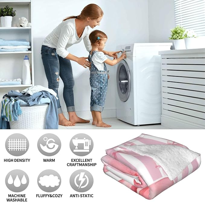 Pink Bow Throw Blanket for Girls, Bows Fleece Blanket Coquette Gifts for Women Girls, Warm Cozy Soft Flannel Preppy Stuff for Bed Sofa Couch 80" x 60"