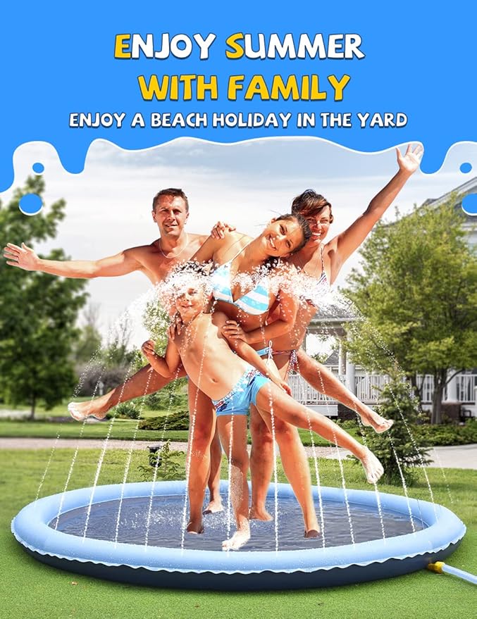 VISTOP Non-Slip Splash Pad for Kids, Thicken Sprinkler Pool Summer Outdoor Water Toys - Fun Backyard Fountain Play Mat for Baby Girls Boys Children or Pet Dog (77 inch, Red&Yellow&Green&Blue)